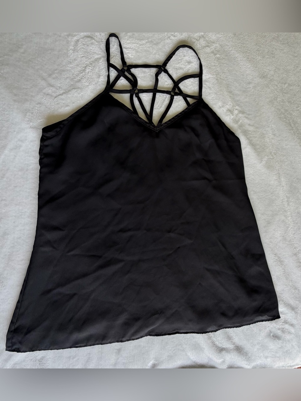 Strappy Black V-Neck Camisole with Geometric Back